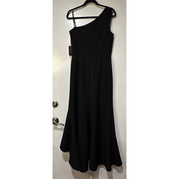 Vince Camuto Ruffle Detail One-Shoulder High-Low Gown Black Size 12 NWT Elegant - Picture 10 of 14